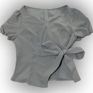 SHEIN Light Blue Puff Sleeve Blouse with Bow Sz Large